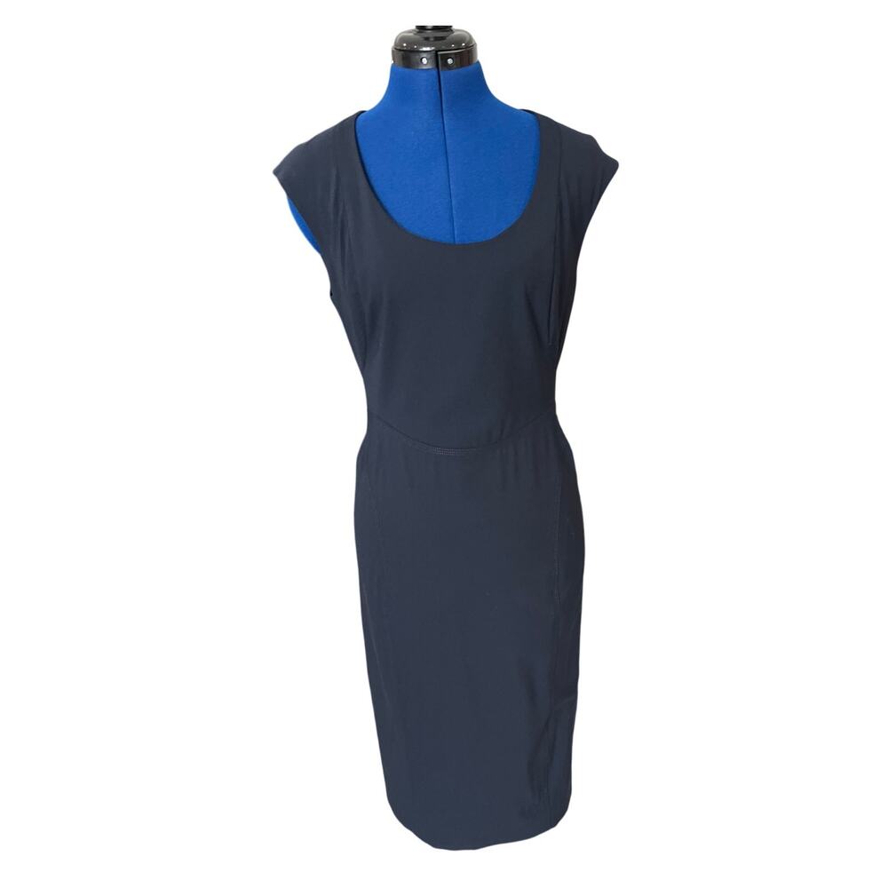 Rachel Roy Navy Wool Fitted Midi Sleeveless Dress Size 6 38.5"L Career Old Money